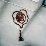 108 Beads Mala ⎥Rudraksha & Sunstone & Moon Stone⎥ 03515 ⎥one-of-a-kind